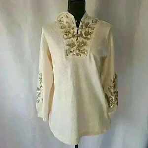 Soft Surroundings Orquesta Tunic Sweatshirt, Cream, Size XS
